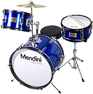 Mendini by Cecilio 16 inch 3-Piece Kids/Junior Drum Set with Adjustable Throne, Cymbal, Pedal & Drumsticks, Metallic Blue, MJDS-3-BL