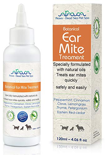 Arava Natural Ear Mite Treatment - for Dogs & Cats - Pet Ear Mites Infection Cleaner - Treat Inaccessible Areas & Prevent Infections - Healthy Safe Formula with Botanical Extracts & Dead Sea Minerals