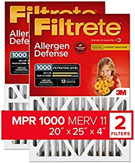 Filtrete 20x25x4, AC Furnace Air Filter, MPR 1000 DP, Micro Allergen Defense Deep Pleat, 2-Pack (exact dimensions 19.88 x 24.56 x 4.2)