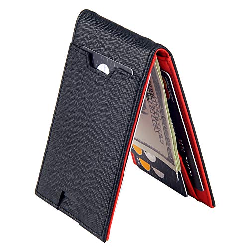 Men Bifold Wallet with Money Clip - Leather Minimalist Front Pocket RFID Blocking