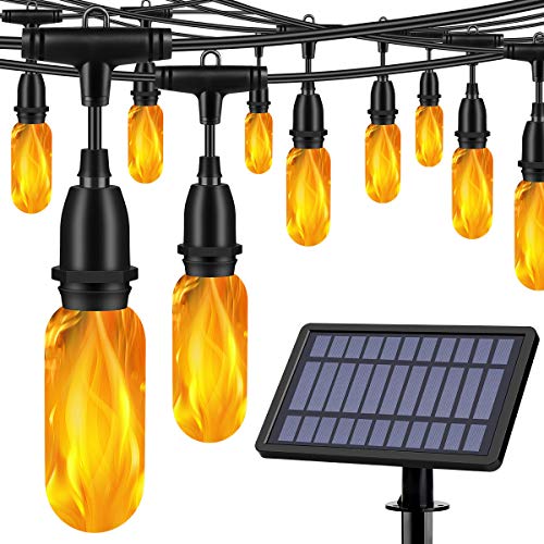 GDEALER Solar String Lights 33FT Flickering Flame Solar Lights Outdoor Waterproof Large Solar Panel&USB Charged Outdoor String Lights Patio Lights Dusk to Dawn Auto On/Off Hanging Lights for Garden