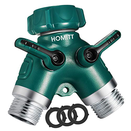 Homitt Hose Splitter, Garden Hose Splitter, Y Hose Connector, Heavy Duty Metal Body with Comfortable Rubberized Grip, Support 0.8Mpa Water Press, Easy to Open Valves Garden Hose Splitter for Easy Life