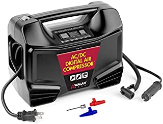 Wagan EL7315 Digital Display Dual AC/DC 110V/12V Air Compressor Tire Inflator with Nozzle Adapters for Vehicle Outdoor and Home Indoor Use, Black