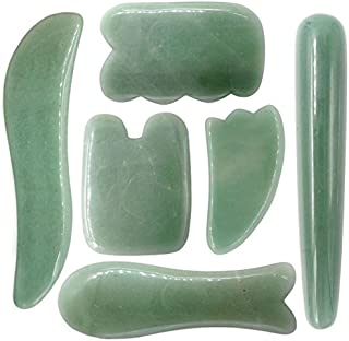 Domika Multi-Shape Handmade Green Aventurine Jade Gua Sha GuaSha Scraping Massage Tool Stone,Massage Wand Stick,Set of 6