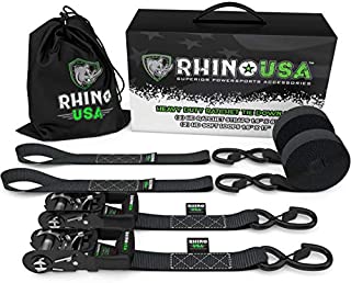 RHINO USA Ratchet Straps Motorcycle Tie Down Kit, 5,208 Break Strength - (2) Heavy Duty 1.6