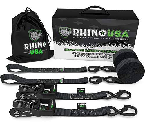 RHINO USA Ratchet Straps Motorcycle Tie Down Kit, 5,208 Break Strength - (2) Heavy Duty 1.6