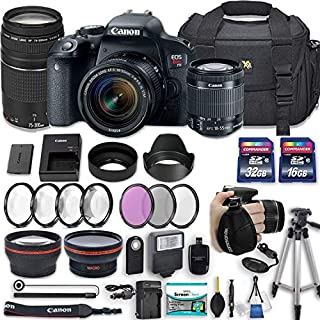 Canon EOS Rebel T7i 24.2 MP DSLR Camera with Canon EF-S 18-55mm f/4-5.6 is STM Lens + 75-300mm III Lens + 2 Memory Cards + 2 Aux Lenses + 50