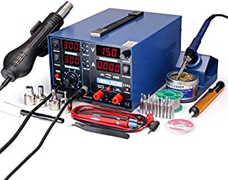 YIHUA 853D 2A USB SMD Hot Air Rework Soldering Iron Station, DC Power Supply 0-15V 0-2A with 5V USB Charging Port and 35 Volt DC Voltage Test Meter