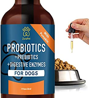 Probiotic for Dogs with Natural Digestive Enzymes. A Prebiotics + Digestive Enzyme product for dogs + Pumpkin. 120 Servings. Diarrhea & Upset Stomach Relief + Gas, Constipation, and Allergy Relief.