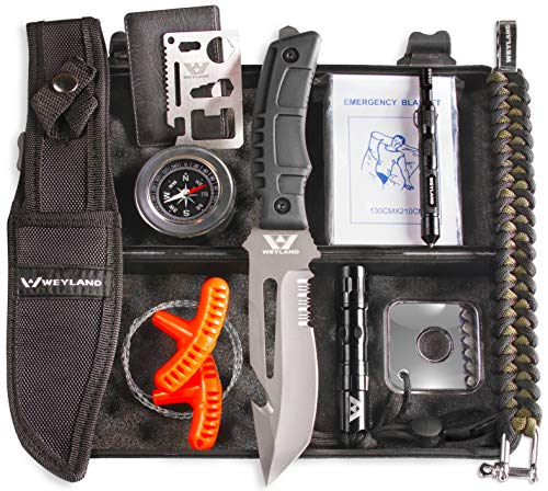 WEYLAND Emergency Survival Kit - Outdoor Survival Gear, Full Size Tactical Bushcraft Knife and Essential Camping and Hiking Tools for Any Outdoorsman