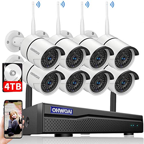 2021 New Security Camera System Wireless, 4TB Hard Drive Pre-Install 8 Channel 1080P NVR, 8PCS 1080P 2.0MP CCTV WI-FI IP Cameras for Homes,OHWOAI HD Surveillance Video Security System.