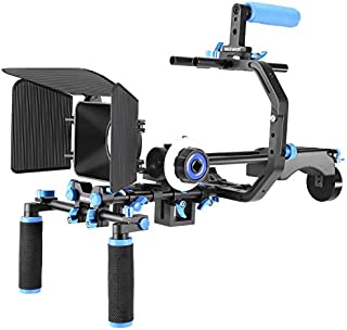 Neewer Film Movie Video Making System Kit for Canon Nikon Sony and Other DSLR Cameras Video Camcorders, includes: C-shaped Bracket,Handle Grip,15mm Rod,Matte Box,Follow Focus,Shoulder Rig (Blue+Black)