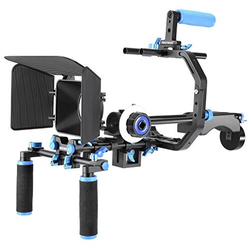 Neewer Film Movie Video Making System Kit for Canon Nikon Sony and Other DSLR Cameras Video Camcorders, includes: C-shaped Bracket,Handle Grip,15mm Rod,Matte Box,Follow Focus,Shoulder Rig (Blue+Black)