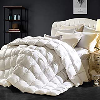 Goose Down Comforter 100% Egyptian Cotton 750+ Fill Power Insert King Comforter 1200 Thread Count Pinch Pleat Design Down Proof Duvet Comforter with Corner Tabs for All Seasons,White 106x90Inches