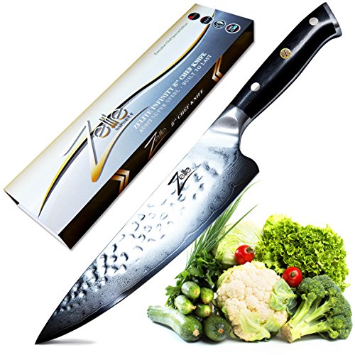 Zelite Infinity Chef Knife 8 Inch - Alpha-Royal Series Executive Chefs Edition - Japanese AUS-10 Super Steel 67-Layer Damascus - Razor Sharp, Tsuchime Finish