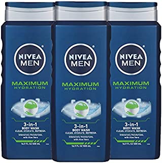 NIVEA Men Maximum Hydration 3-in-1 Body Wash - Clean, Hydrate and Refresh with Aloe Vera - 16.9 fl. oz. Bottle (Pack of 3)