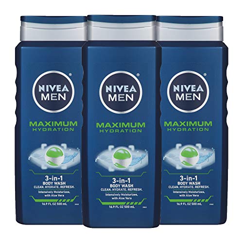 NIVEA Men Maximum Hydration 3-in-1 Body Wash - Clean, Hydrate and Refresh with Aloe Vera - 16.9 fl. oz. Bottle (Pack of 3)