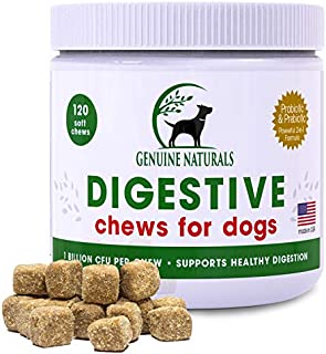 Digestive Supplement for Dogs Best Probiotic for Dogs That Helps with Diarrhea Upset Stomach Bad Breath and Constipation by Genuine Naturals120-Count