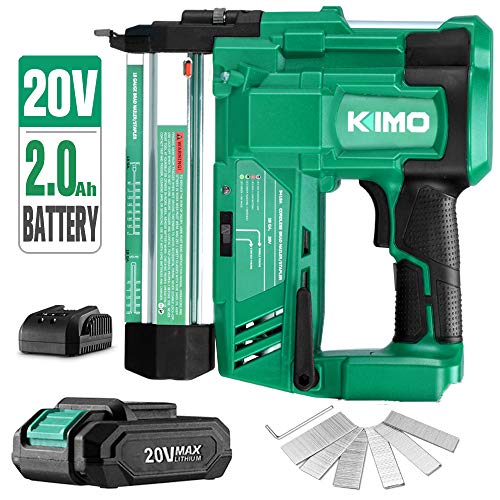 KIMO 20V 18 Gauge Cordless Brad Nailer/Stapler Kit, 2 in 1 Cordless Nail/Staple Gun w/Lithium-Ion Battery&Fast Charger, 18GA Nails/Staples, Single or Contact Firing for Home Improvement, Woodworking