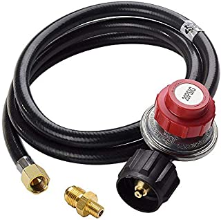 SHINESTAR 5FT Adjustable High Pressure Propane Regulator Hose for Gas Cooker, Burner, Turkey Fryer, Smoker, Includes 1/8 MNPT Brass Orifice Fitting