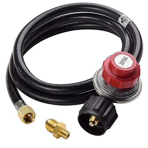 SHINESTAR 5FT Adjustable High Pressure Propane Regulator Hose for Gas Cooker, Burner, Turkey Fryer, Smoker, Includes 1/8 MNPT Brass Orifice Fitting