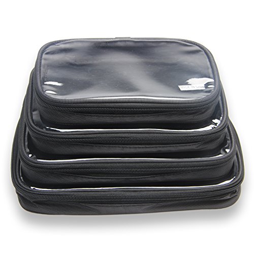 Damero 4pcs Clear Toiletry Bag Packing Cubes, Clear Toiletry Makeup Bag Organizers for Traveling, Business Trip and School, Black