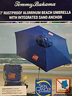 Tommy Bahama 2020 Sand Anchor 7 Feet Beach Umbrella with Tilt and Telescoping Pole (Solid Blue)