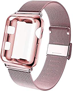 GBPOOT Compatible for Apple Watch Band 38mm 40mm 42mm 44mm with Screen Protector Case, Sports Wristband Strap Replacement Band with Protective Case for Iwatch Series 6/SE/5/4/3/2/1,40mm,Rose Gold