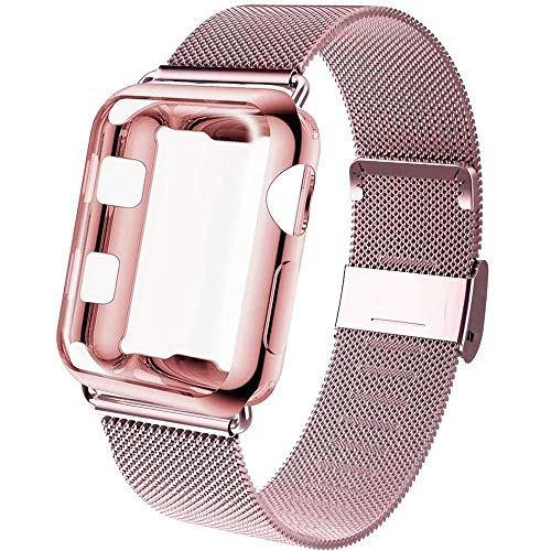 GBPOOT Compatible for Apple Watch Band 38mm 40mm 42mm 44mm with Screen Protector Case, Sports Wristband Strap Replacement Band with Protective Case for Iwatch Series 6/SE/5/4/3/2/1,40mm,Rose Gold