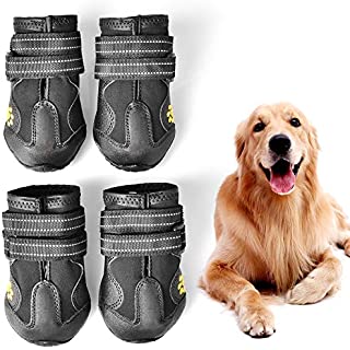 PUPWE Dog Booties,Dog Shoes,Dog Outdoor Shoes, Running Shoes for Dogs,Pet Rain Boots, Labrador Husky Shoes for Medium to Large Dogs,Rugged Anti-Slip Sole and Skid-Proof-4Ps-Size4