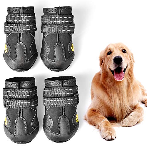 PUPWE Dog Booties,Dog Shoes,Dog Outdoor Shoes, Running Shoes for Dogs,Pet Rain Boots, Labrador Husky Shoes for Medium to Large Dogs,Rugged Anti-Slip Sole and Skid-Proof-4Ps-Size4