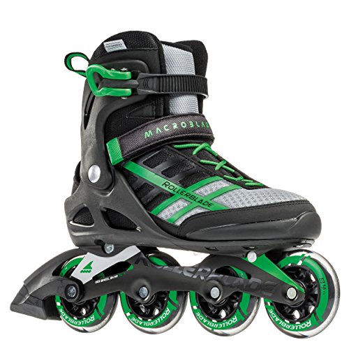 Rollerblade Macroblade 84 Mens Adult Fitness Inline Skate - Black/Green - 84 mm / 84A Wheels with SG7 Bearings - Performance Skates - US Size 11, Black/Green, Size 11