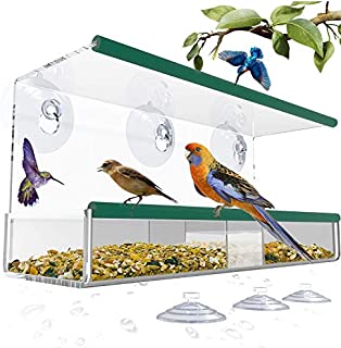 Bird Feeders for Outside, Window Bird Feeder with 3 Extra Strong Suction Cups and Seed Tray, Squirrel Proof Bird Feeders for Finch, Cardinal, Bluebird, Bird Feeder Large Outside Hanging Birdhouse Kits