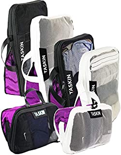 NEW | Taskin Air | Ultralight Clear-View Compression Packing Cubes with Double Zipper | Premium Materials | Genuine YKK Zippers (Black & White | 2XL + 2L + 2M)