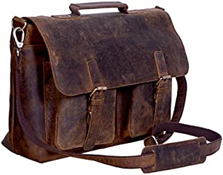 KomalC 18 Inch Buffalo Leather Briefcase Laptop Messenger Bag Office Briefcase College Bag for Men and Women