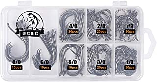 UCEC 150pcs/box Circle Hooks 2X Strong Customized Offset Sport Circle Hooks Black High Carbon Steel Octopus Fishing Hooks - Size:#1 1/0 2/0 3/0 4/0 5/0 6/0 8/0