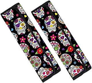 Pensura Sugar Skull Car Seat Belt Cover 2 Pack Auto Shoulder Seatbelt Pads Multiuse for Backpack Camera Lap Case Shoulder Straps for Adults Kids