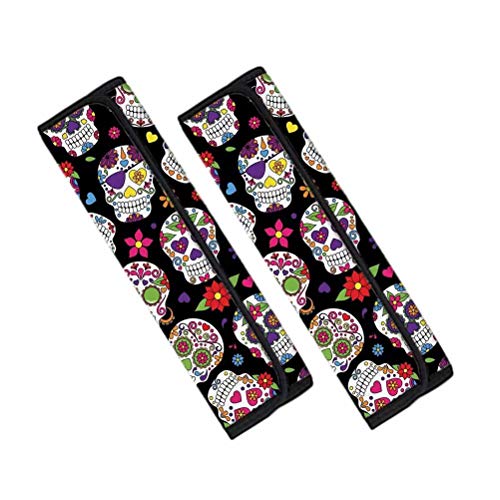 Pensura Sugar Skull Car Seat Belt Cover 2 Pack Auto Shoulder Seatbelt Pads Multiuse for Backpack Camera Lap Case Shoulder Straps for Adults Kids