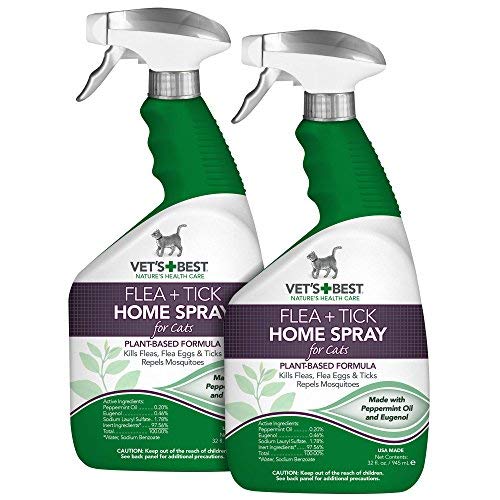 Vet's Best Flea and Tick Home Spray for Cats, 32 oz, USA Made (2 Pack)