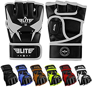 Elite Sports MMA UFC Gloves for Men, Women, and Kids, Best Mixed Martial Arts Sparring Training Grappling Fighting Gloves (Silver/Black, Small)