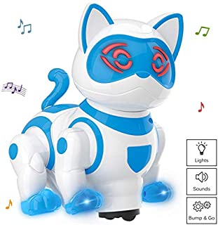 Vokodo Pet Robotic Dance Cat Interactive Kids Toy Kitty Walks Meows Sits With Lights And Music Friendly Electronic Robot Companion Bump And Go Action Play Great For Preschool Children Boy Girl Toddler