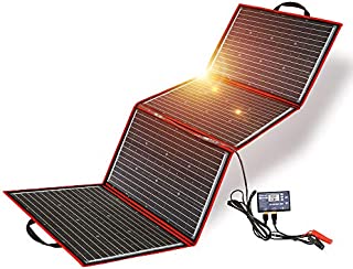 DOKIO 220 Watts Monocrystalline Foldable Solar Panel with Charge Controller with Dual USB Outputs (Lightweight 9lb) to Charge 12 Volts Batteries (All Lead/Acid Types: Vented AGM Gel) RV Camping