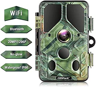 Campark WiFi Bluetooth Trail Camera 20MP 1296P, No Glow Night Vision Game Camera Motion Activated Hunting Camera, Waterproof IP66 for Monitoring Outdoor Wildlife Animal