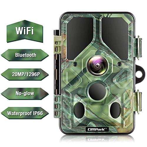 Campark WiFi Bluetooth Trail Camera 20MP 1296P, No Glow Night Vision Game Camera Motion Activated Hunting Camera, Waterproof IP66 for Monitoring Outdoor Wildlife Animal