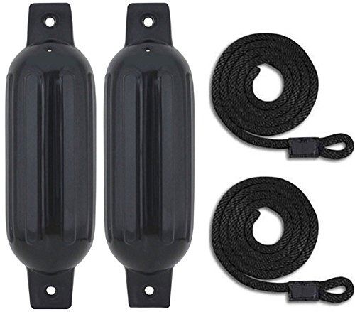 Mad Dog 2 Pack Black Ribbed Boat Fender Bumper Pack w/Fender Lines - Made in USA