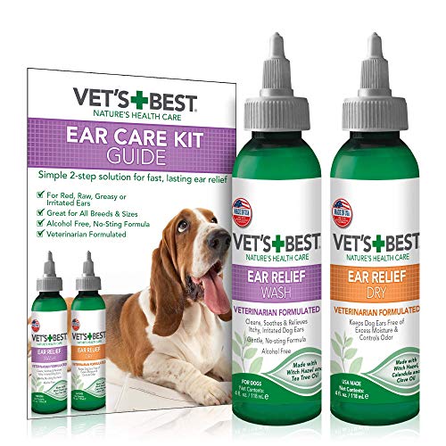 Vet's Best Dog Ear Cleaner Kit | Multi-Symptom Ear Relief | Wash & Dry Treatment | Alcohol-free