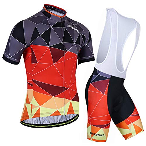 Cycling Clothing with 3 Elastic Rear Pockets Race Fit Gel Padded Bib Shorts Combo Set for Outdoor Riding Biking,M