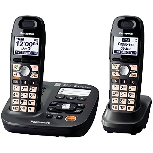 Panasonic DECT 6.0 Plus Cordless Amplified Phone with Digital Answering System Expandable to 6 Handsets Talking Caller ID  2 Handsets Included (KX-TG6592T),Titanium Black