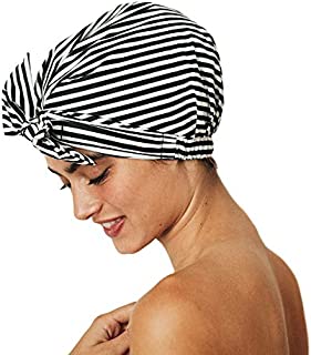 Kitsch Luxury Shower Cap for Women - Waterproof, Reusable Shower Caps (Black and White Stripe)