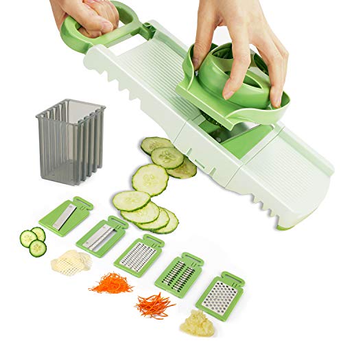 Aieruma Mandoline Slicer Vegetable, Premium Quality 6 Blades Adjustable Cheese/Vegetable Slicer, Veggie Cutter, Shredder, Grater, Julienne Slicer, Foldable Kitchen Maker for Low Carb-Free Meal